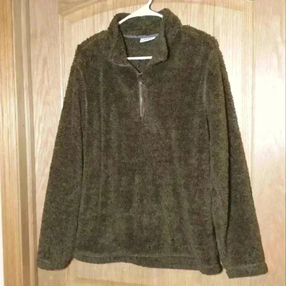 ROWM women's Size Medium 1/4 zip teddy fleece sweater brown soft